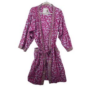 ZenZen Womens Robe Sz S Swimsuit Cover Kimono Fuschia Pink Batik Cruise Resort